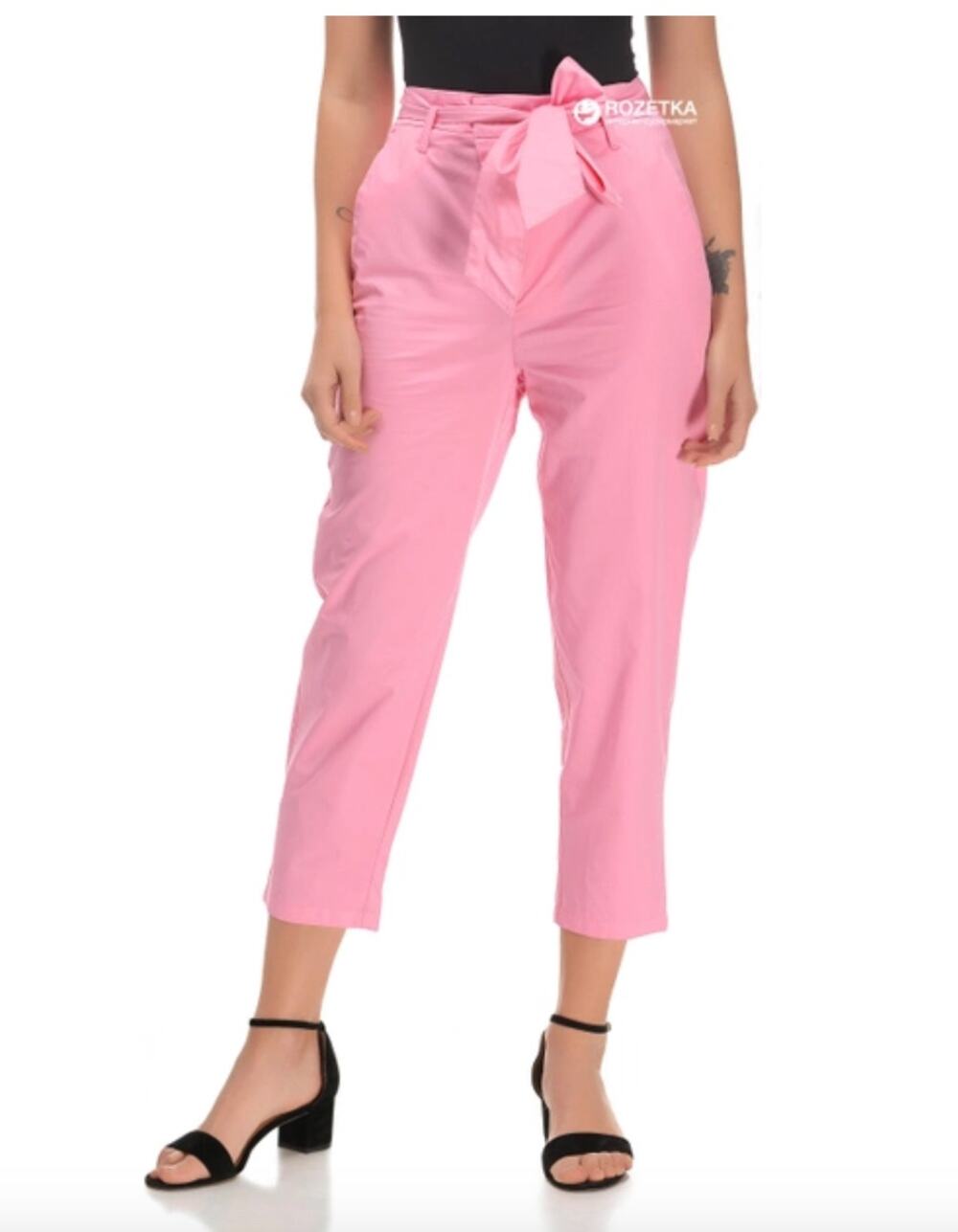 ZARA Pink Belted High Waist Crop Trousers Pants 100% Cotton Ankle 7385/254 XS